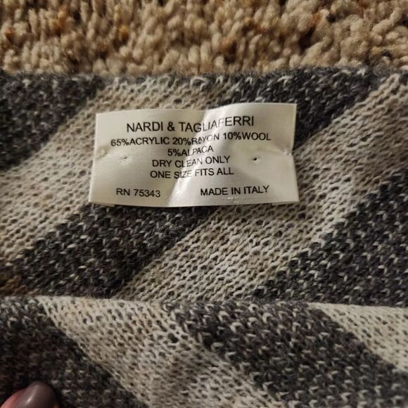 Nardi &Tagliaferri Wool Blend Wrap Shawl Gray Plaid Made In Italy Alpaca - Picture 4 of 5